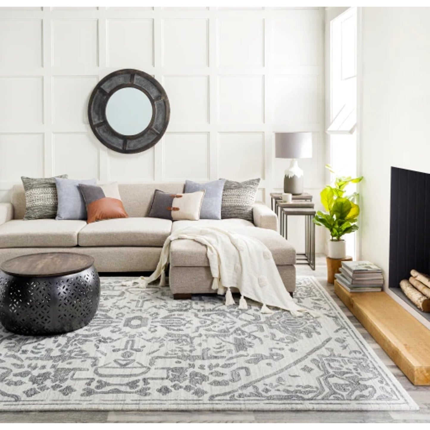 008 SI-1882630,SI-1882631,SI-1882632,SI-1882634 | Lifestyle | Hightower Rug - 26862 by Surya in light gray, black. Made from 100% viscose in a unique style.
