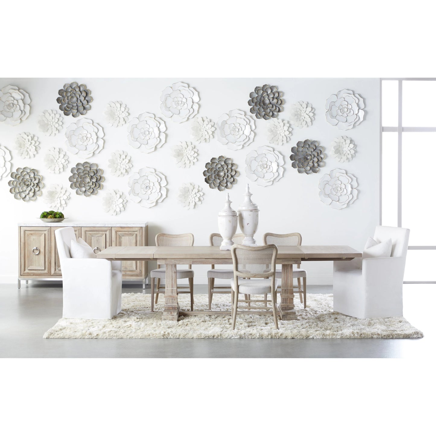 048 SR-387273 | Lifestyle | Hudson Rectangle Dining Table by Essentials For Living in natural gray. Made from solid acacia, acacia veneer in a cottage & farmhouse style.