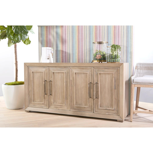 Hunter Media Sideboard by Essentials For Living in natural gray acacia. Made from solid acacia wood, acacia veneer, mdf in a transitional style.