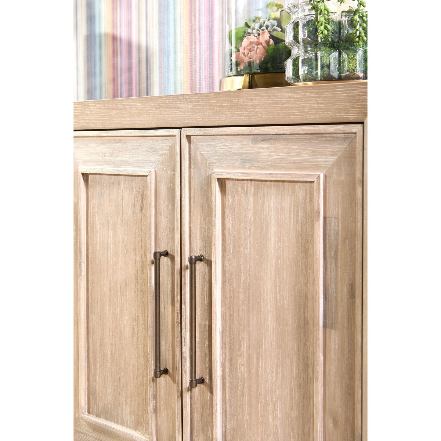 010 SI-2021717 | Closeup | Hunter Media Sideboard by Essentials For Living in natural gray acacia. Made from solid acacia wood, acacia veneer, mdf in a transitional style.