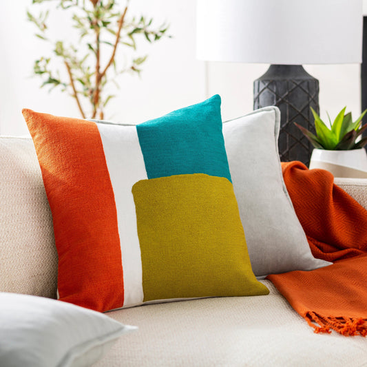 Harvey Pillow - 20789 by Surya in teal, gold, coral, ivory. Made from 100% cotton in a modern style.