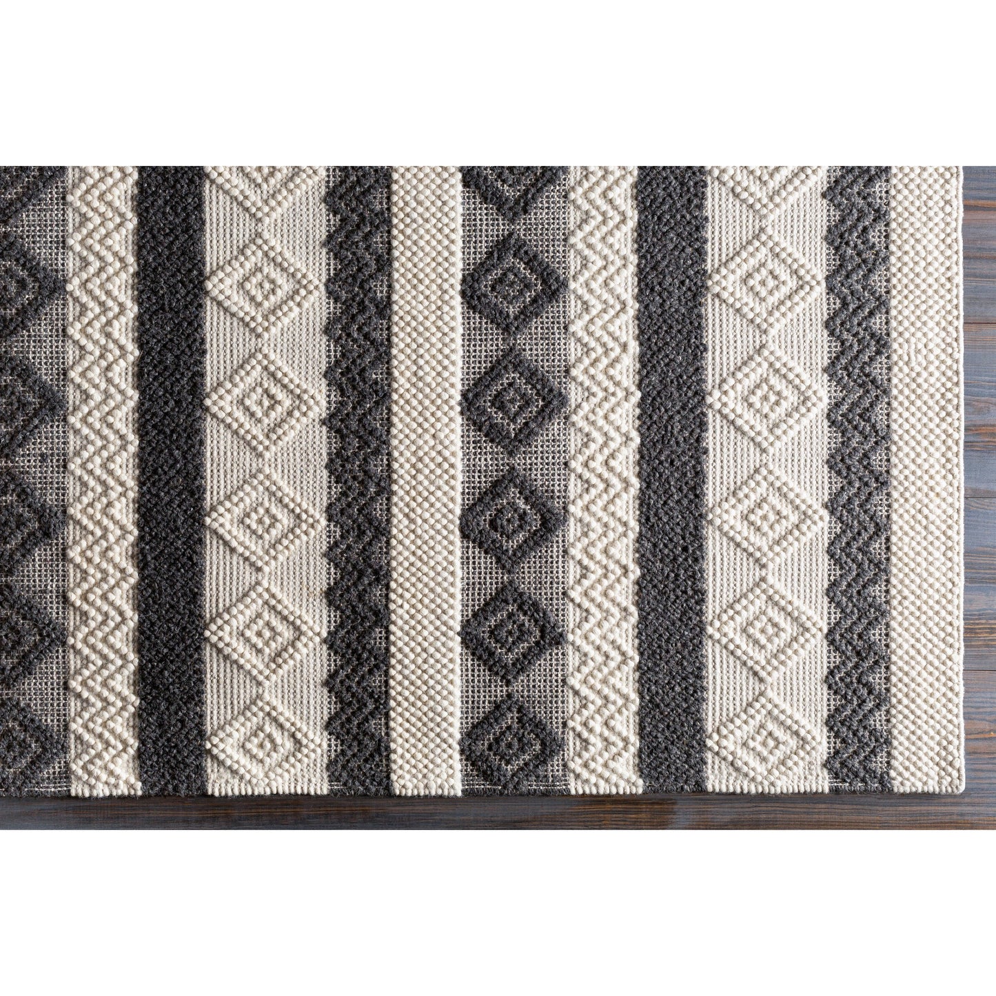 003 SR-754546,SR-754548,SR-754549,SR-754550 | Closeup | Hygge HYG-2301 Rug by Surya in black, white. Made from 100% wool in a unique style.