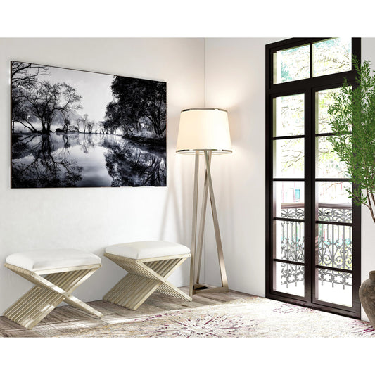 Cotiere Single Bench by A.R.T. Furniture in beige and linen. Made from parawood solids, foam, fabric in a modern style.