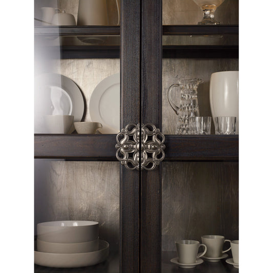 Sanctuary Curio by Hooker Furniture in ebony. Made from oak veneers with glass in a traditional style.