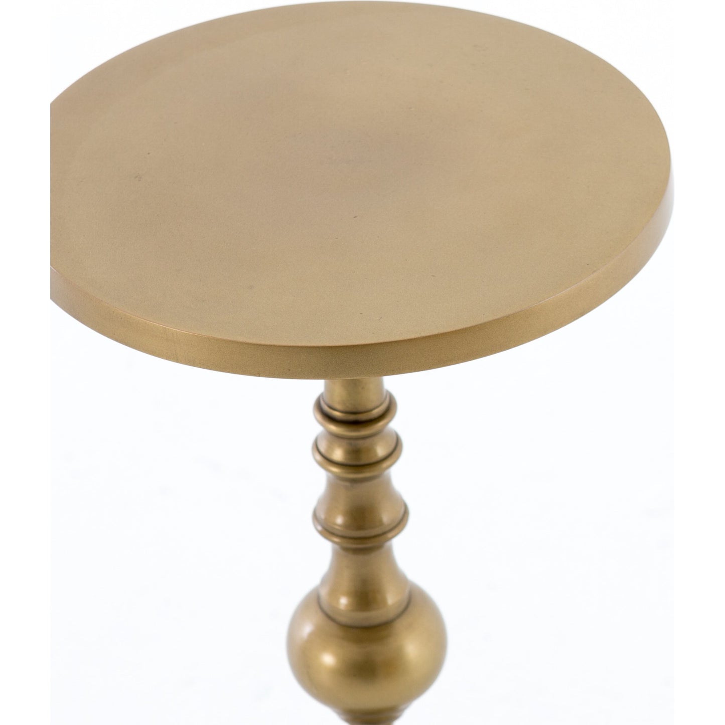 003 SI-1714643 | Closeup | Calhoun End Table by Four Hands in antique brass. Made from aluminum, engineered hardwood in a transitional style.