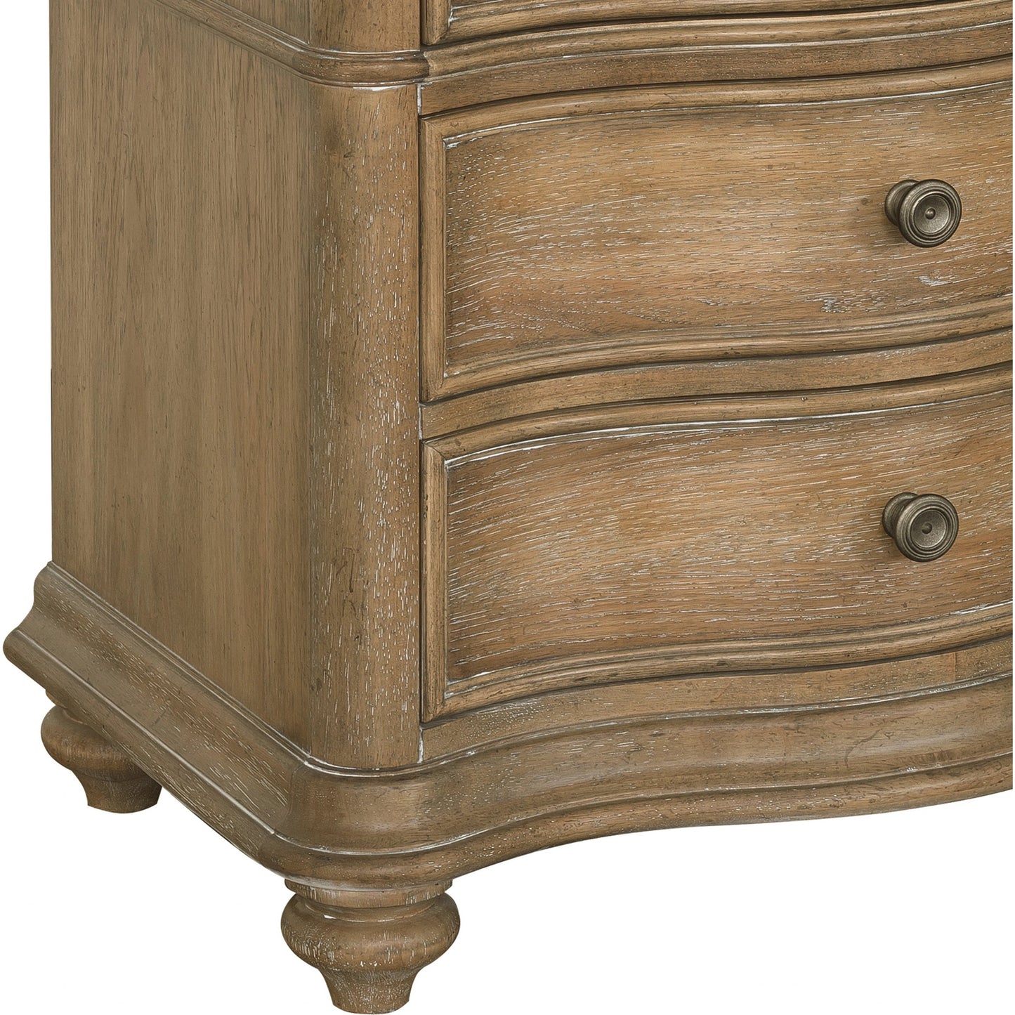 005 SI-2155678 | Closeup | Weston Hills Nightstand by Pulaski Furniture in flax seed. Made from hardwood solids, hickory veneers in a traditional style.