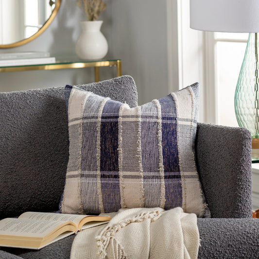 Ibiza Pillow - 33144 by Livabliss in dark blue, navy, beige. Made from 95% cotton, 5% lurex, 100% cotton in a transitional style.