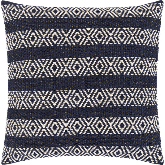 Ibiza Pillow - 24322 by Surya in navy, metallic - champagne, ivory. Made from 90% cotton, 10% lurex, 100% cotton in a eclectic & global style.
