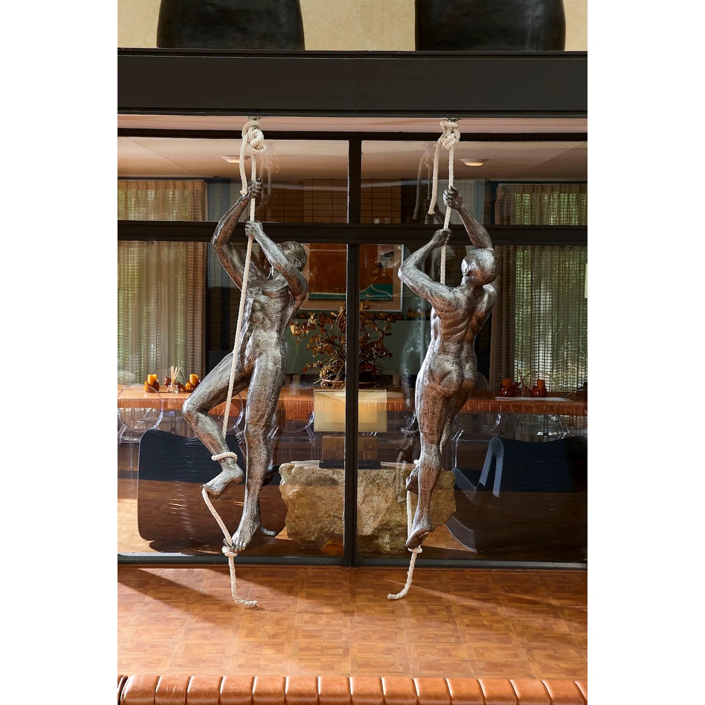 003 SI-1786300 | Lifestyle | Climbing Sculpture w/Rope by Phillips Collection in silver, black and aluminum. Made from metal fabric in a eclectic & global style.