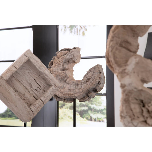 Eroded Wood C Sculpture on Stand by Phillips Collection in brown, black. Made from wood, metal in a modern style.