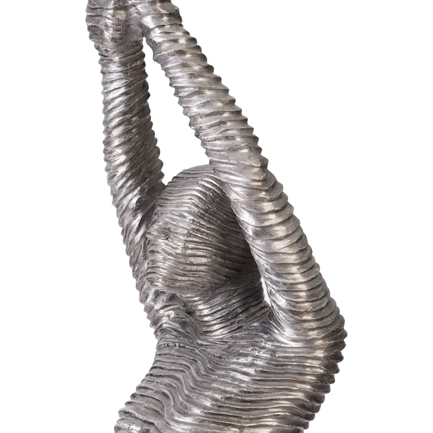 003 SR-939643 | Closeup | Standing Diving Sculpture by Phillips Collection in silver and silver. Made from metal, aluminum in a modern style.