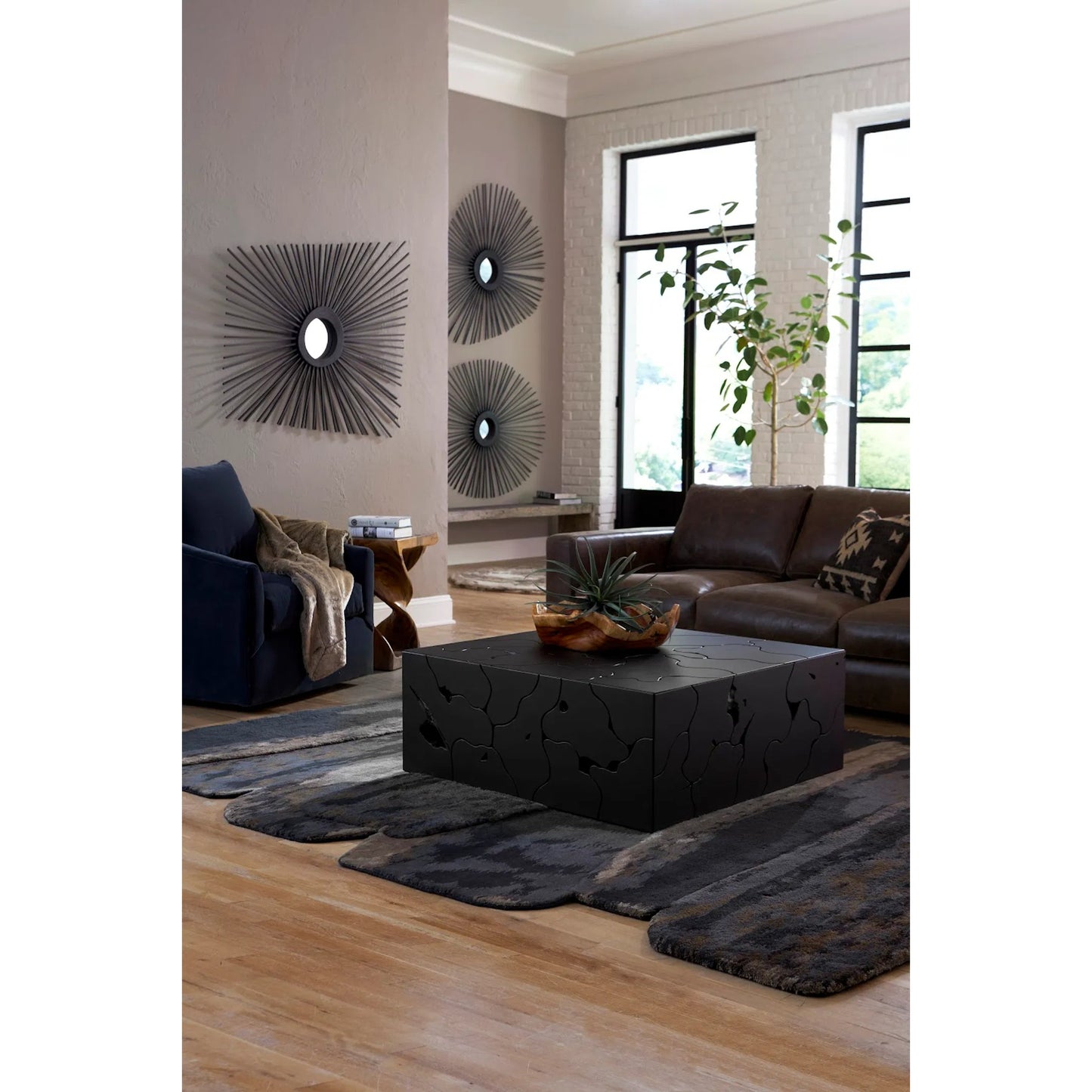 016 SI-2138235 | Lifestyle | Teak Slice Square Coffee Table by Phillips Collection in warm teak red. Made from unique in a eclectic & global style.