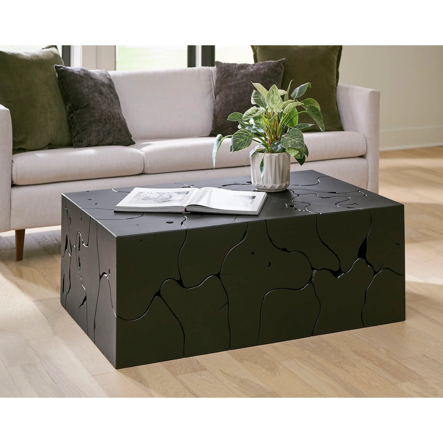 006 SI-2138236 | Lifestyle | Teak Slice Rectangular Coffee Table by Phillips Collection. Made from wood, teak in a modern style.