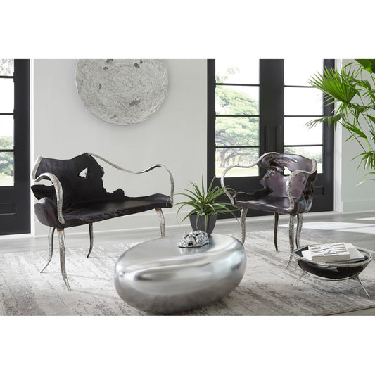 Graven Live Edge Bench by Phillips Collection in brown, black. Made from wood, teak metal, aluminum in a modern style.