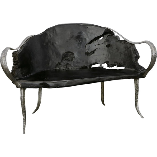 Graven Live Edge Bench by Phillips Collection in brown, black. Made from wood, teak metal, aluminum in a modern style.