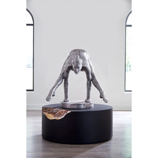 Balancing Body Sculpture by Phillips Collection in silver. Made from metal, aluminum in a modern style.
