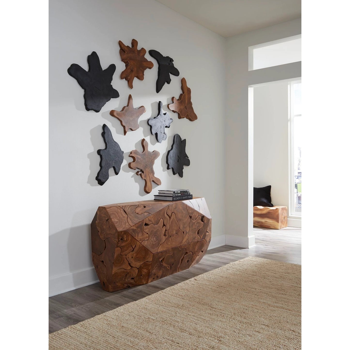 007 SI-2065447 | Lifestyle | Freeform Teak Large Wall Slice, Natural by Phillips Collection in brown. Made from wood, teak in a rustic style.