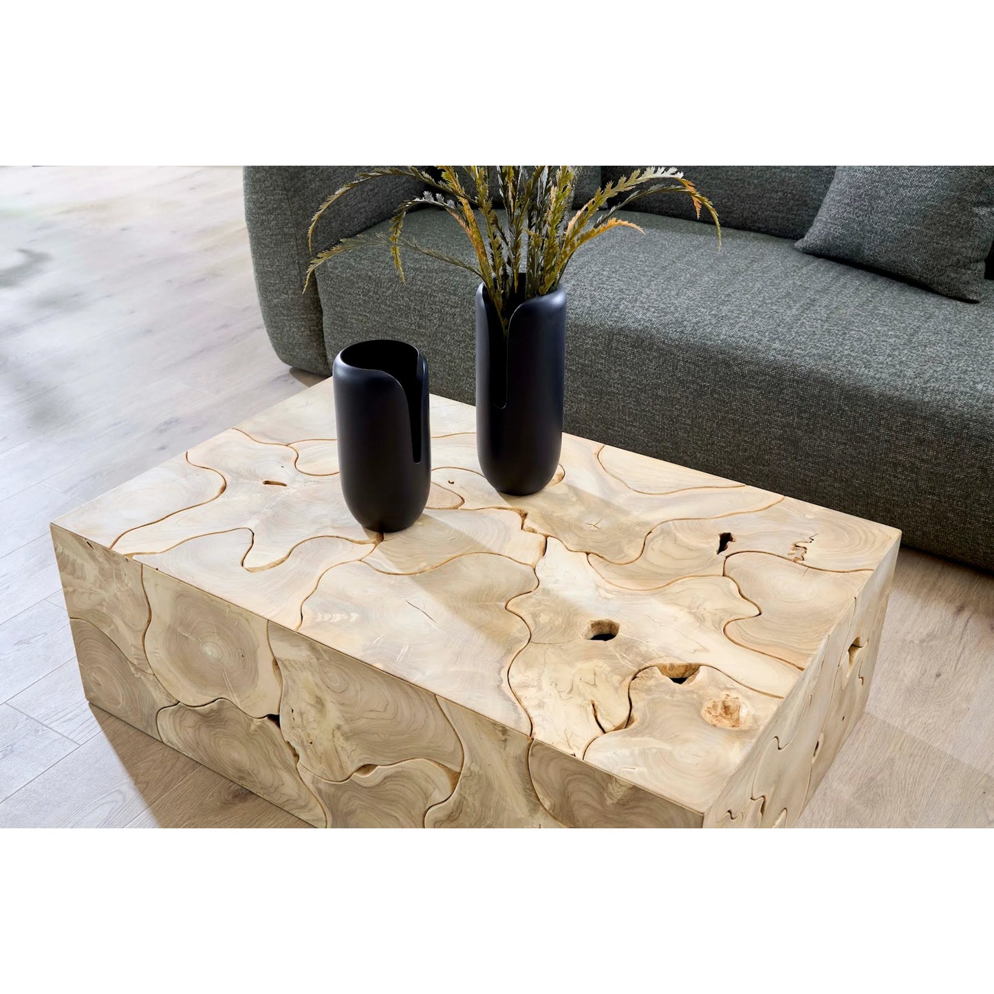 009 SI-2299814 | Lifestyle | Teak Slice Coffee Table by Phillips Collection in bleached. Made from wood, teak in a unique style.
