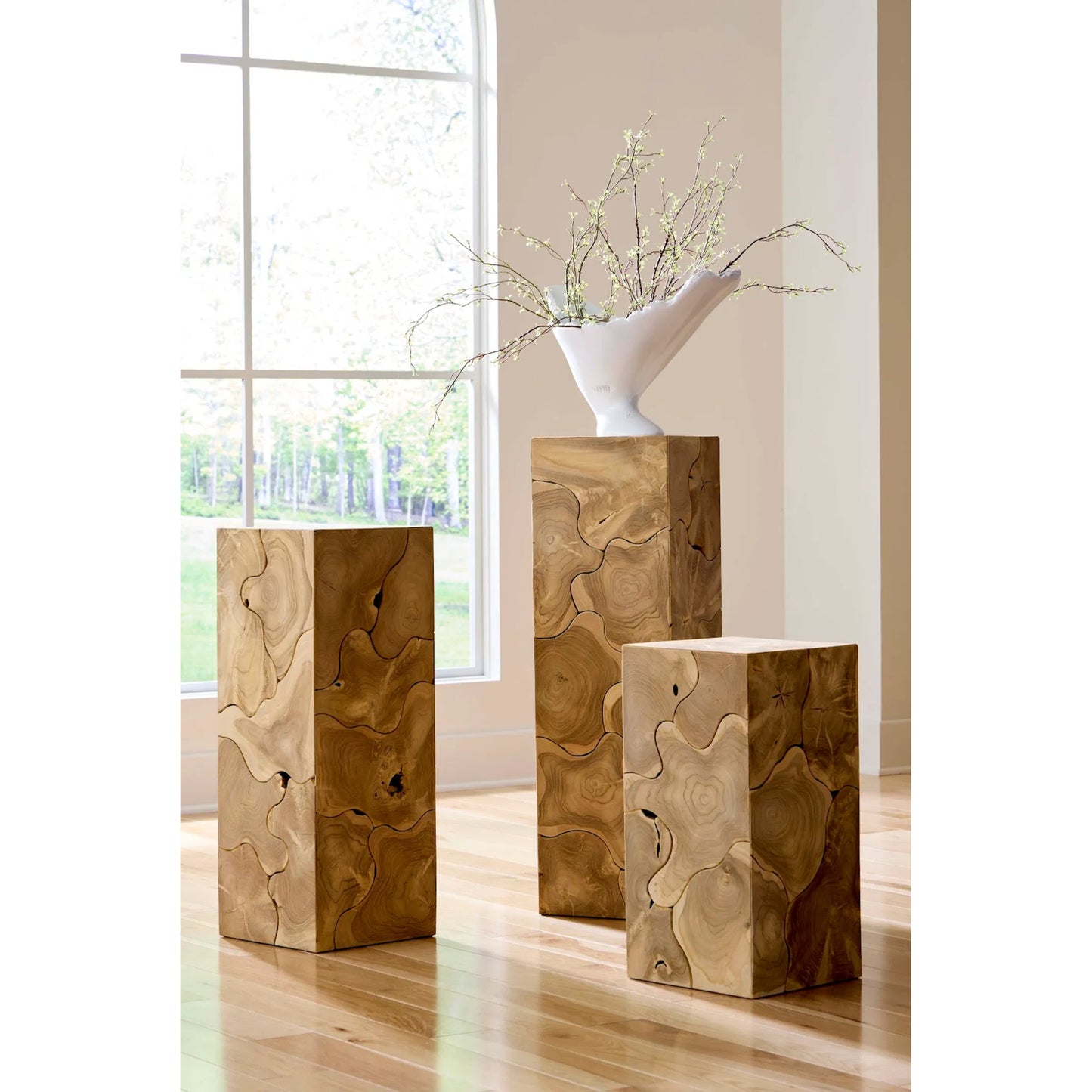 032 SI-2299817 | Lifestyle | Teak Slice Pedestal by Phillips Collection. Made from unique in a eclectic & global style.