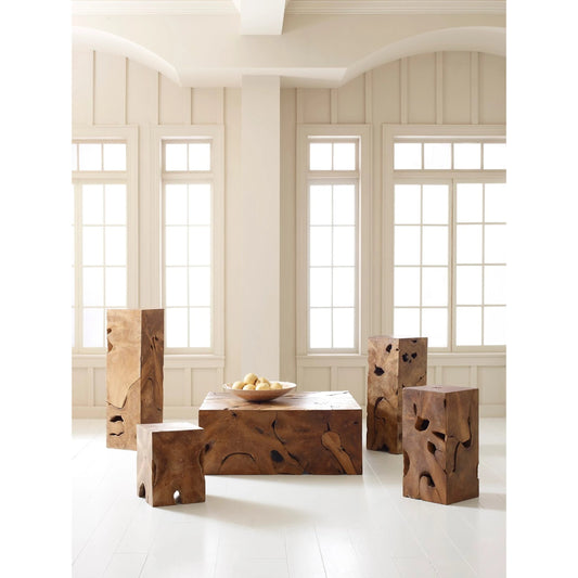 Teak Slice Square Stool by Phillips Collection in warm teak red. Made from unique in a eclectic & global style.