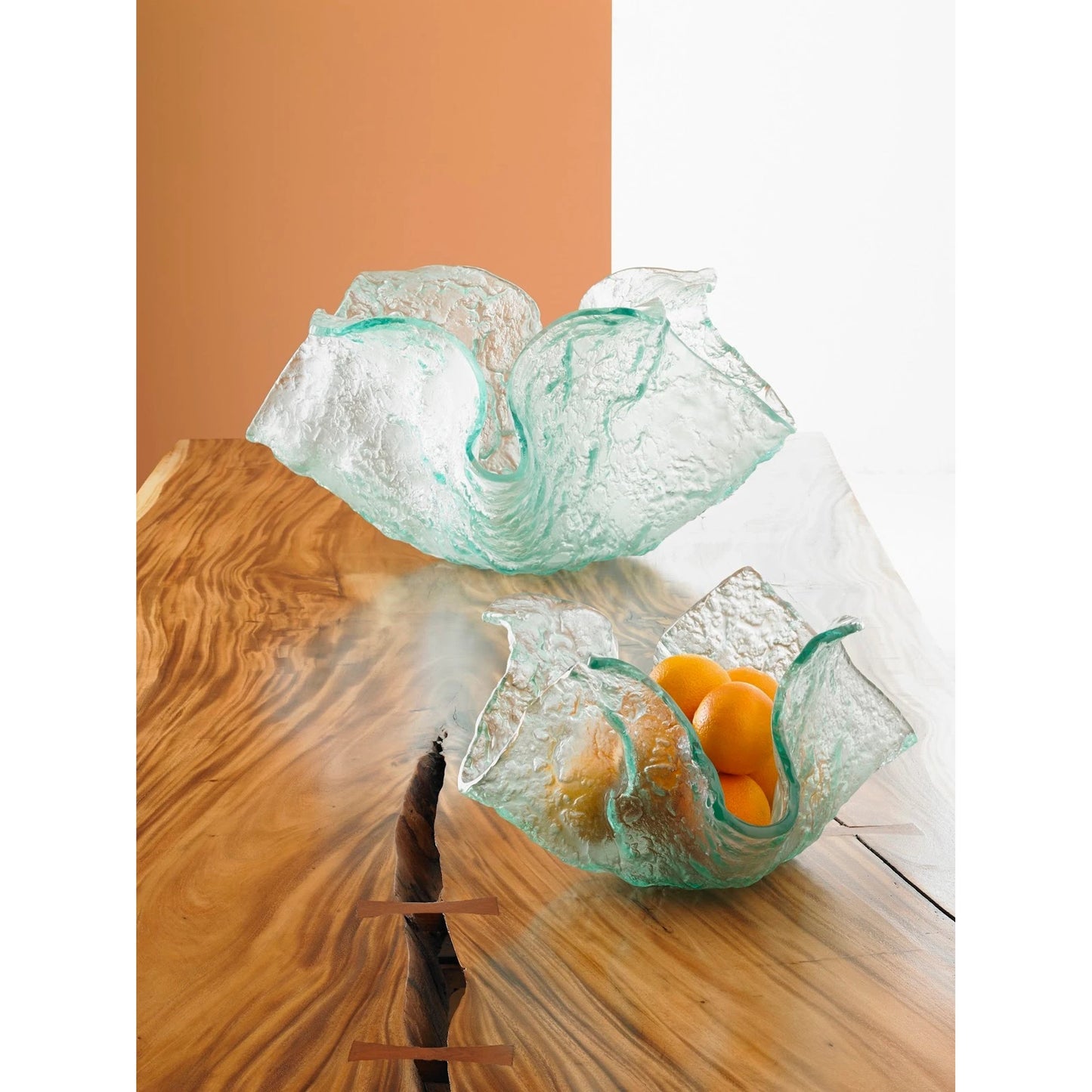 003 SR-820086 | Lifestyle | Bubble Glass Bowl by Phillips Collection in teal. Made from glass in a modern style.