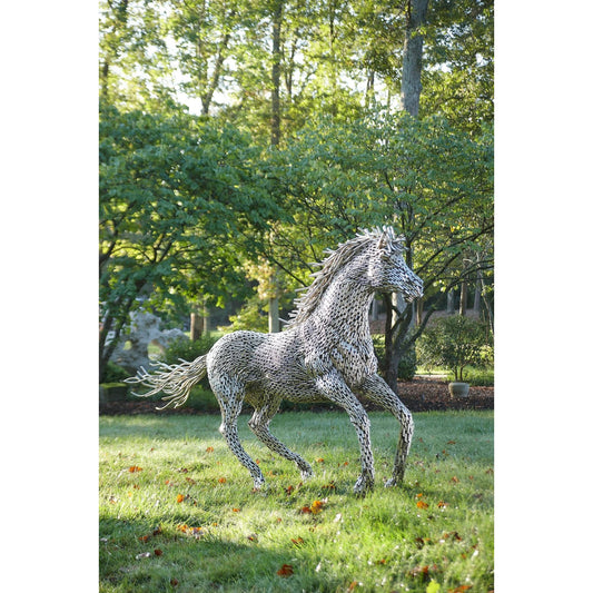 Galloping Horse Pipe Sculpture by Phillips Collection in silver and silver. Made from metal in a rustic style.