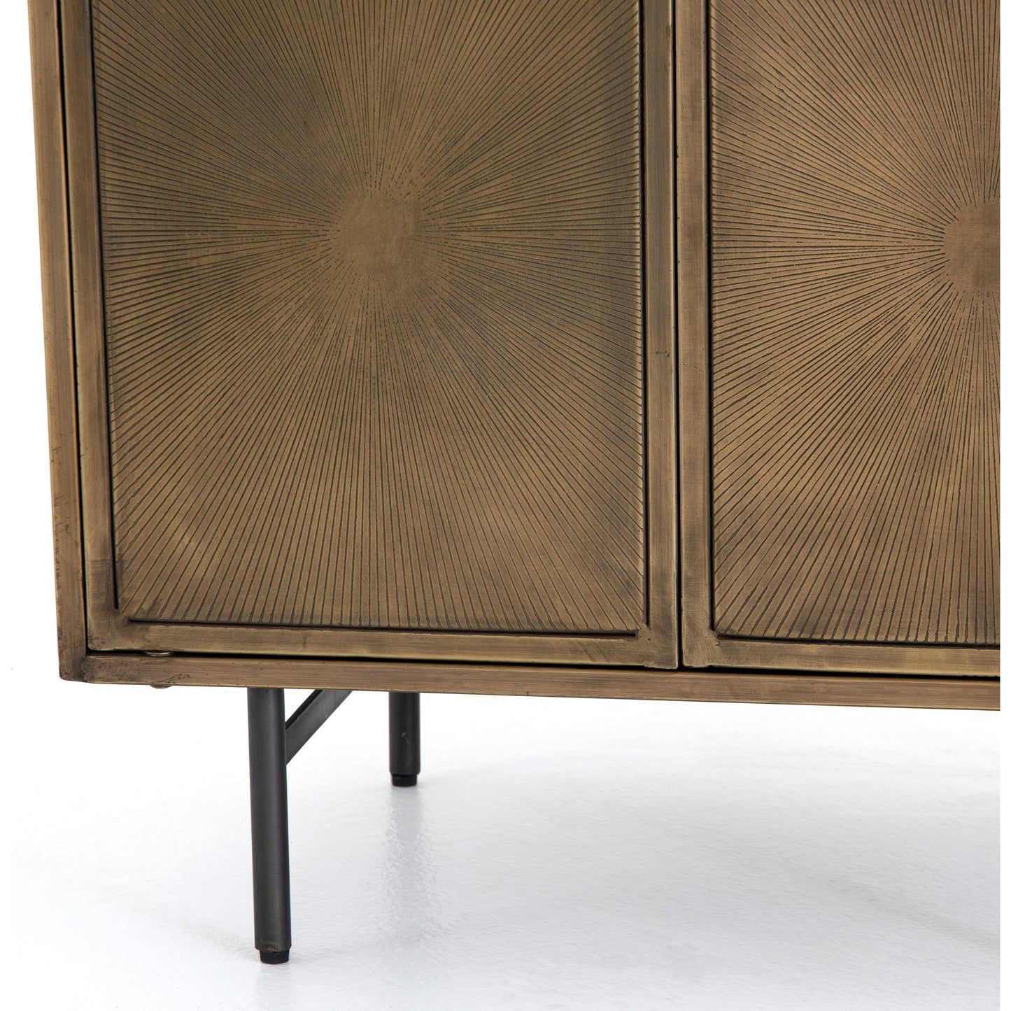 007 SR-369245 | Additional Silo | Sunburst Cabinet Nightstand by Four Hands in sunburst etched aged brass, gunmetal, aged brass and sunburst etched aged brass pc, gunmetal, aged brass pc. Made from iron in a modern style.