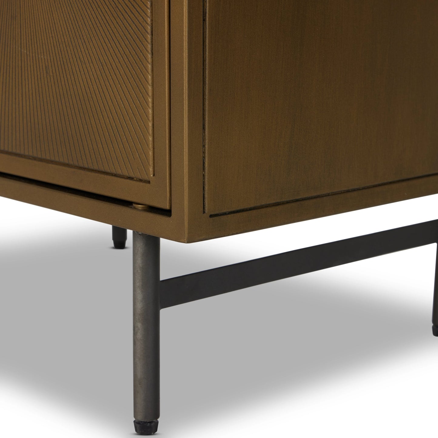 011 SR-369245 | Additional Silo | Sunburst Cabinet Nightstand by Four Hands in sunburst etched aged brass, gunmetal, aged brass and sunburst etched aged brass pc, gunmetal, aged brass pc. Made from iron in a modern style.
