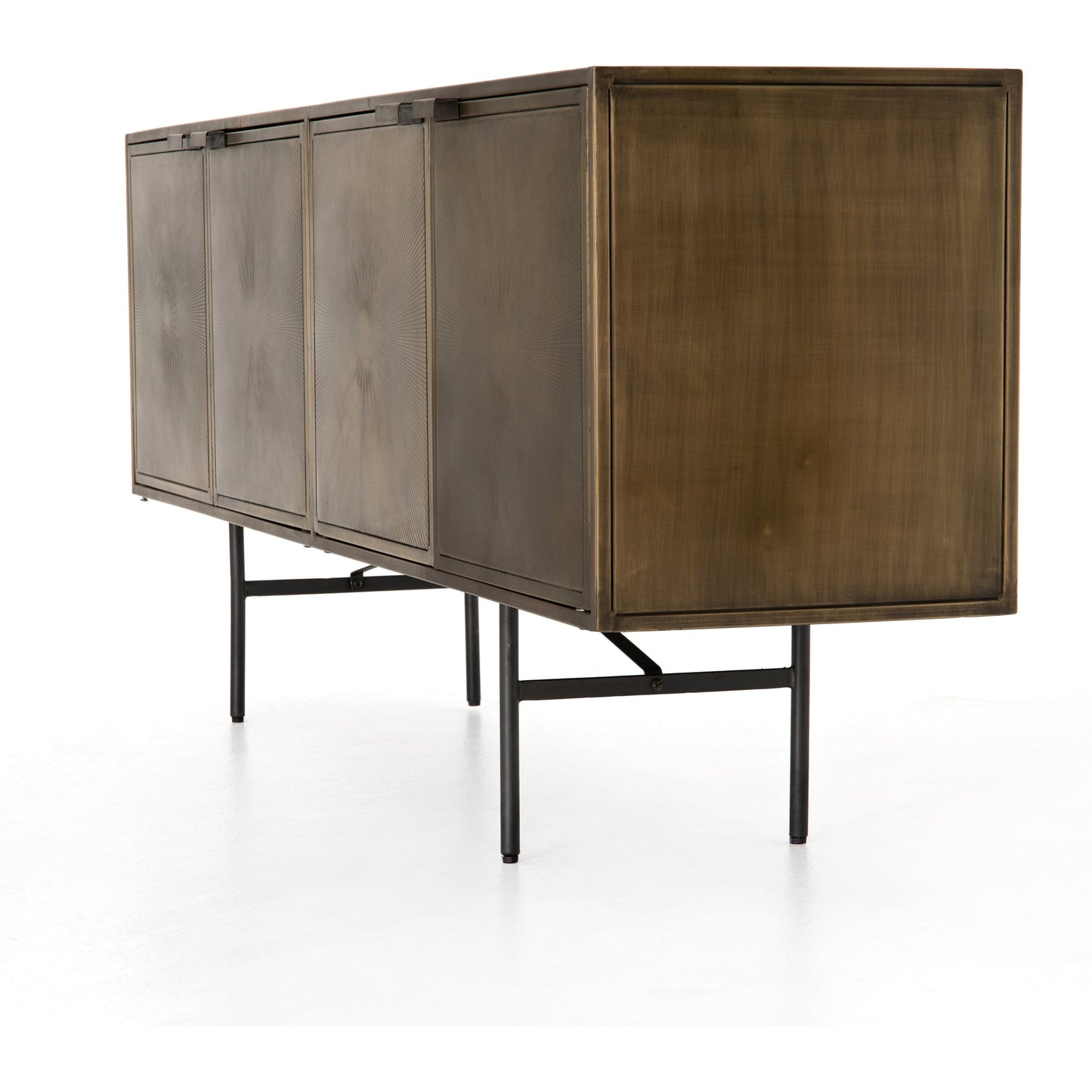 002 SR-369246 | Additional Silo | Sunburst Sideboard by Four Hands in sunburst etched aged brass, gunmetal, aged brass and sunburst etched aged brass pc, gunmetal, aged brass pc. Made from iron in a modern style.