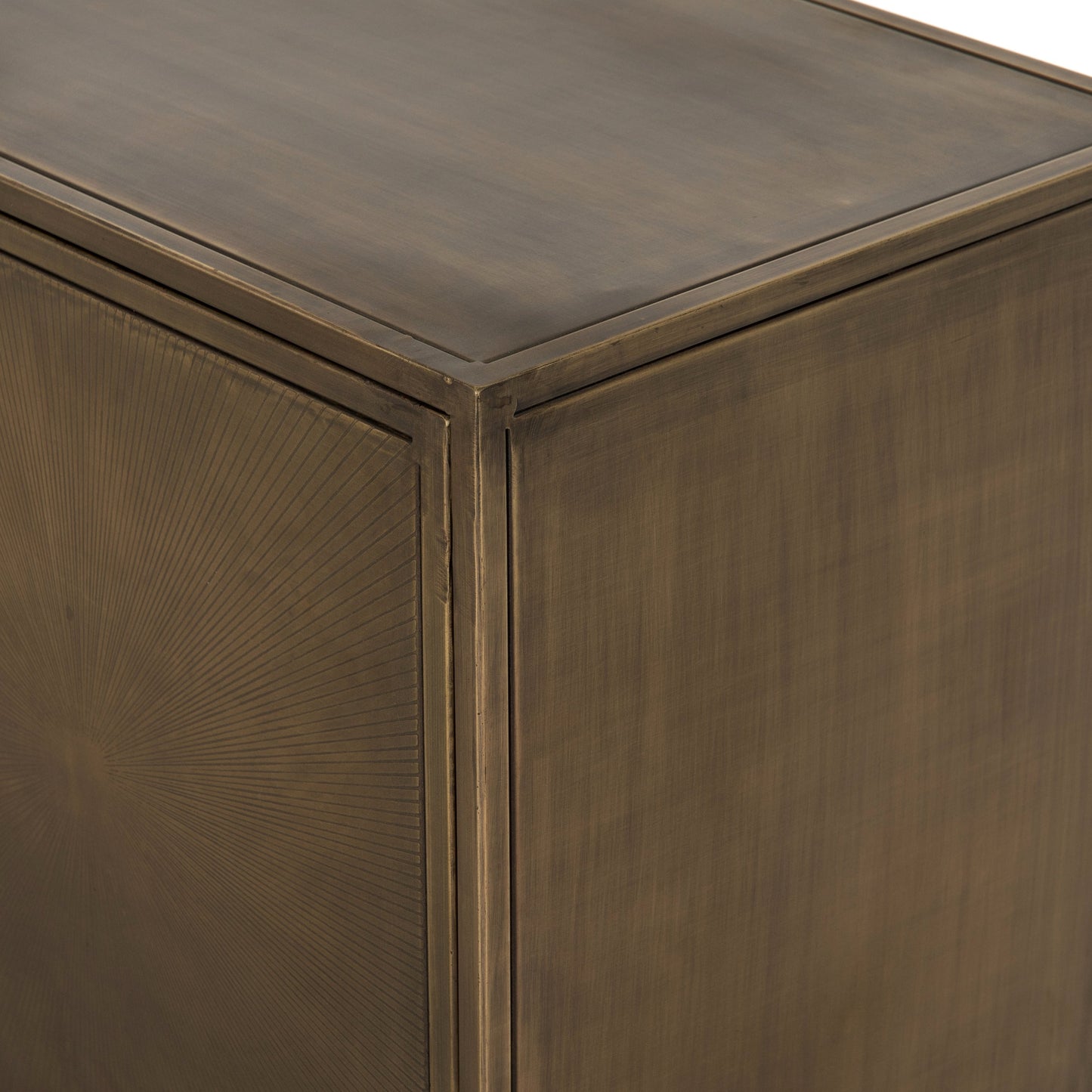 007 SR-369246 | Additional Silo | Sunburst Sideboard by Four Hands in sunburst etched aged brass, gunmetal, aged brass and sunburst etched aged brass pc, gunmetal, aged brass pc. Made from iron in a modern style.