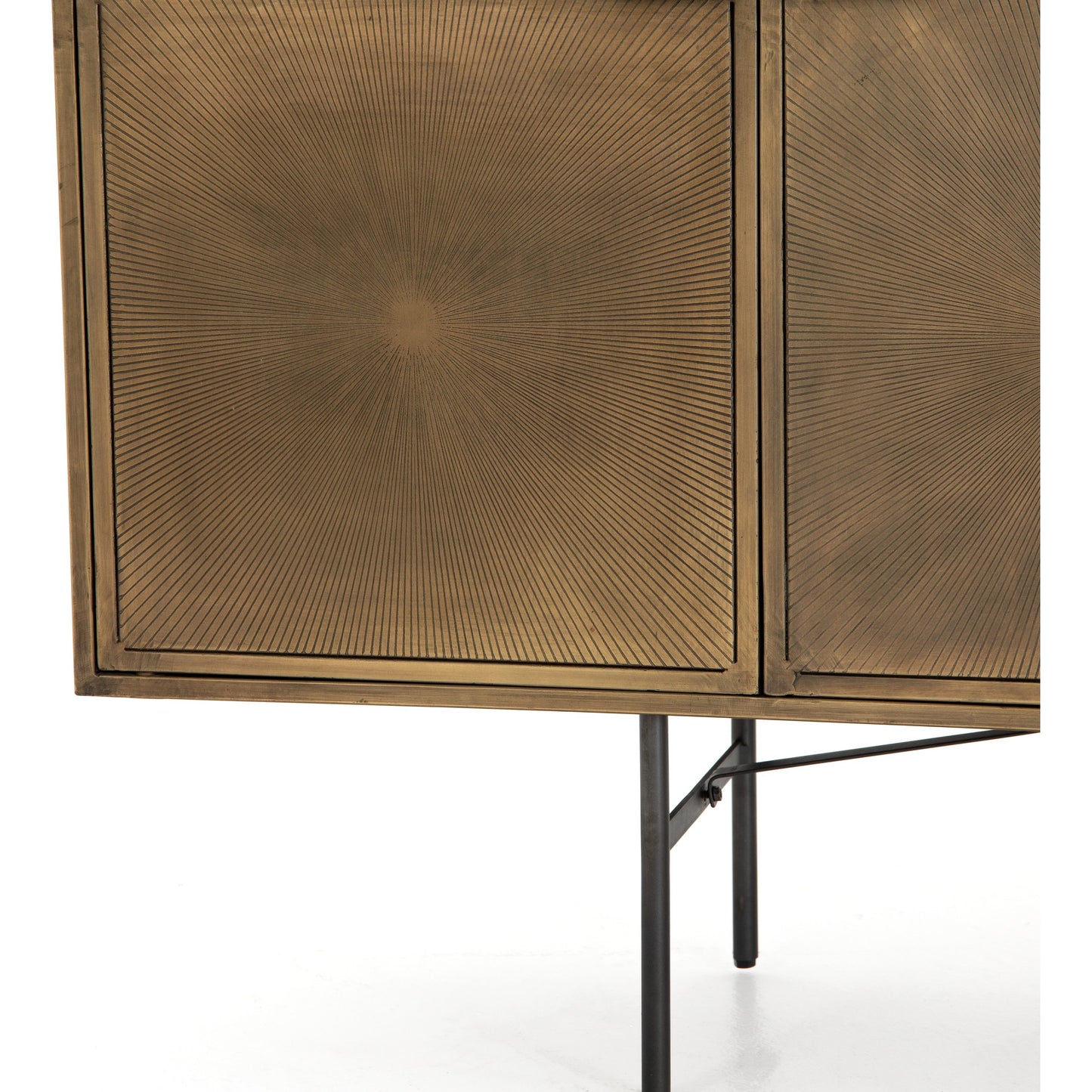 010 SR-369246 | Additional Silo | Sunburst Sideboard by Four Hands in sunburst etched aged brass, gunmetal, aged brass and sunburst etched aged brass pc, gunmetal, aged brass pc. Made from iron in a modern style.