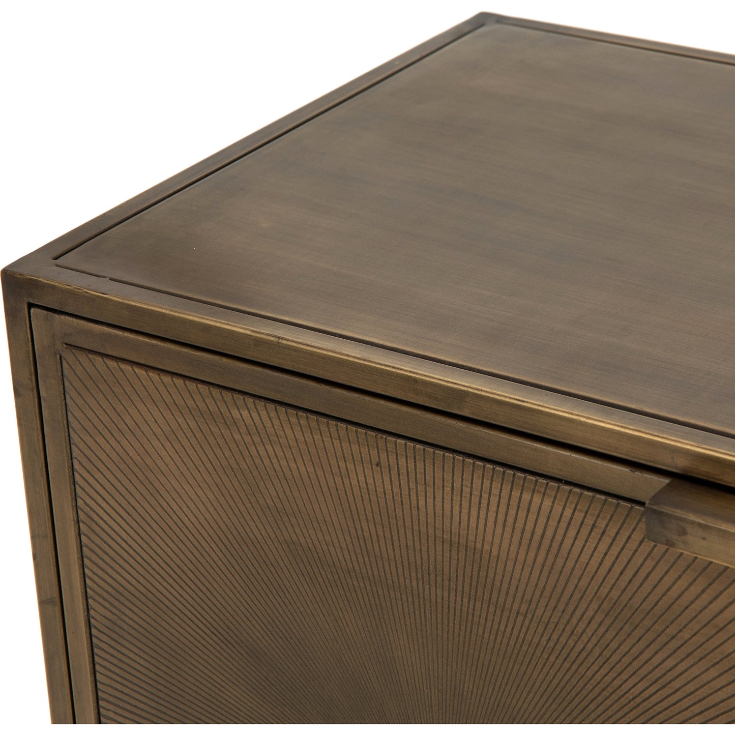 011 SR-369246 | Additional Silo | Sunburst Sideboard by Four Hands in sunburst etched aged brass, gunmetal, aged brass and sunburst etched aged brass pc, gunmetal, aged brass pc. Made from iron in a modern style.