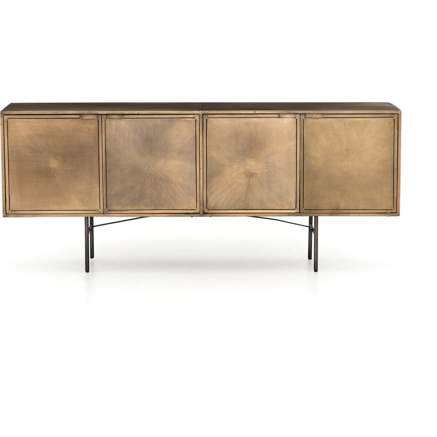 003 SR-369246 | Additional Silo | Sunburst Sideboard by Four Hands in sunburst etched aged brass, gunmetal, aged brass and sunburst etched aged brass pc, gunmetal, aged brass pc. Made from iron in a modern style.