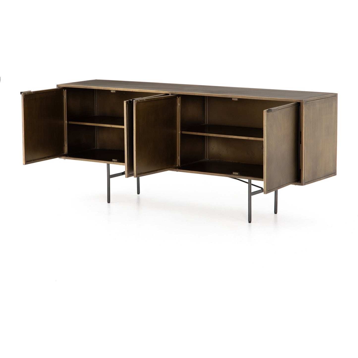 004 SR-369246 | Additional Silo | Sunburst Sideboard by Four Hands in sunburst etched aged brass, gunmetal, aged brass and sunburst etched aged brass pc, gunmetal, aged brass pc. Made from iron in a modern style.