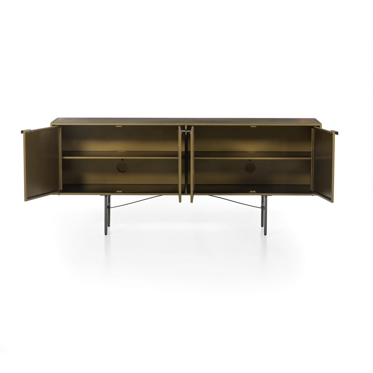 014 SR-369246 | Additional Silo | Sunburst Sideboard by Four Hands in sunburst etched aged brass, gunmetal, aged brass and sunburst etched aged brass pc, gunmetal, aged brass pc. Made from iron in a modern style.