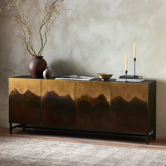 Stormy Sideboard by Four Hands in distressed ombre, aged brown and distressed ombre. Made from iron in a eclectic & global style.