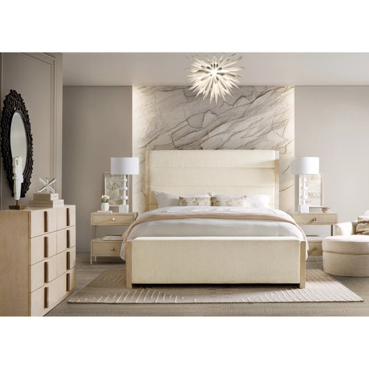 Westwood Upholstered Storage Bed by Hooker Furniture in trendy snow and polished limestone. Made from oak veneers, fabric in a transitional style.
