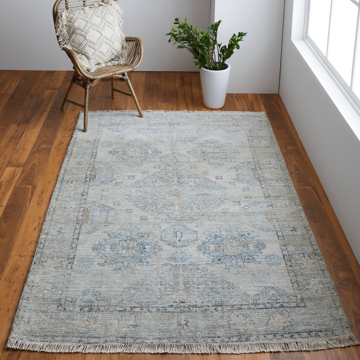 026 SI-1754235,SI-1754236,SI-1754237,SI-1754238,SI-1754239 | Lifestyle | Caldwell Transitional Oriental Rug - 8801F by Feizy in blue, gray, taupe. Made from wool, viscose in a unique style.