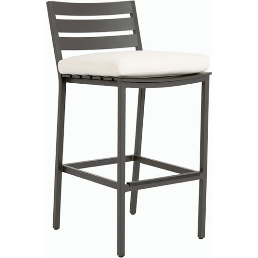 Mesa Outdoor Barstool in Cast Pumice by Sunset West. Made from aluminum in a modern style.