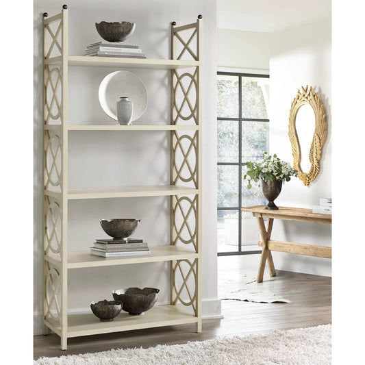Orion Etagere by Jonathan Charles in london mist. Made from acacia in a transitional style.