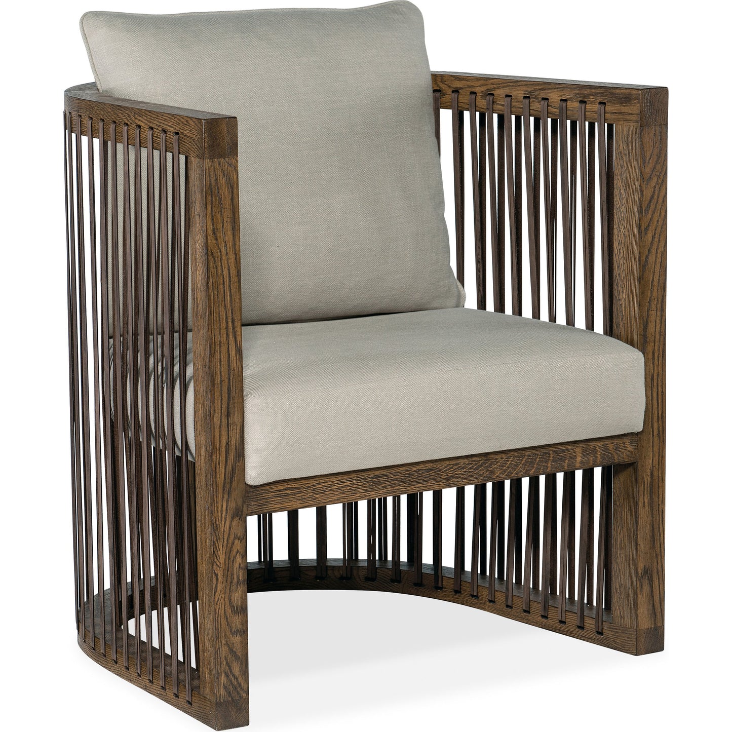 001 SI-1873282 | Primary Silo | Wilde Club Chair by Hooker Furniture in beige and dark wood, beige. Made from fabric, leather strapping in a transitional style.