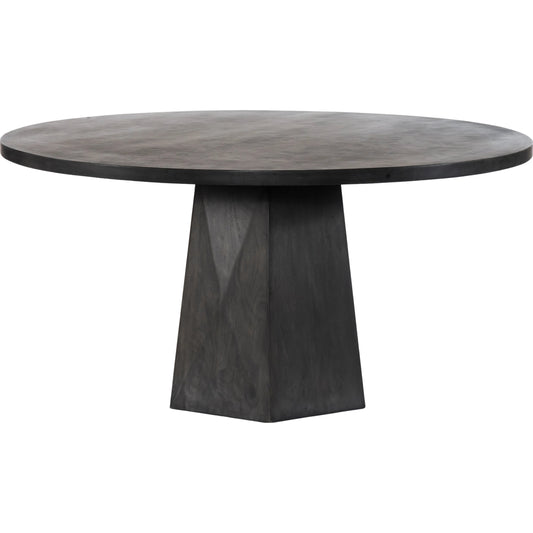 Kesling Round Dining Table by Four Hands in coal. Made from solid mango, engineered hardwood in a transitional style.