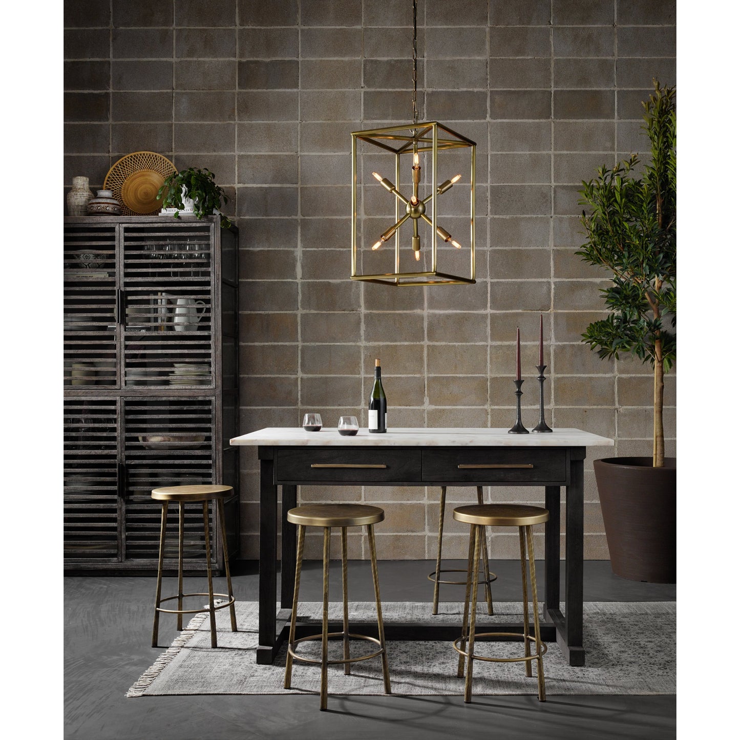 001 SI-1714772 | Lifestyle | Cayson Bar Table by Four Hands in dark anthracite, polished white marble. Made from solid marble, solid acacia in a cottage & farmhouse style.