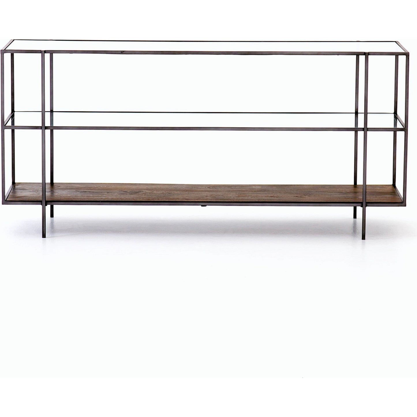 011 SR-368911 | Additional Silo | Byron Media Console by Four Hands in aged brown, dark iron, tempered glass. Made from iron, tempered glass, solid mango in a modern style.