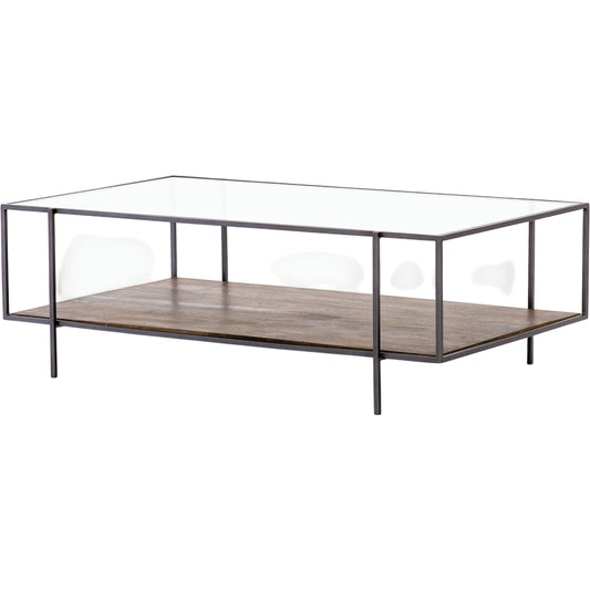 011 SR-368910 | Primary Silo | Byron Coffee Table by Four Hands in gunmetal, aged brown, tempered glass and dark iron, aged brown, tempered glass. Made from iron, solid mango, tempered glass in a modern style.
