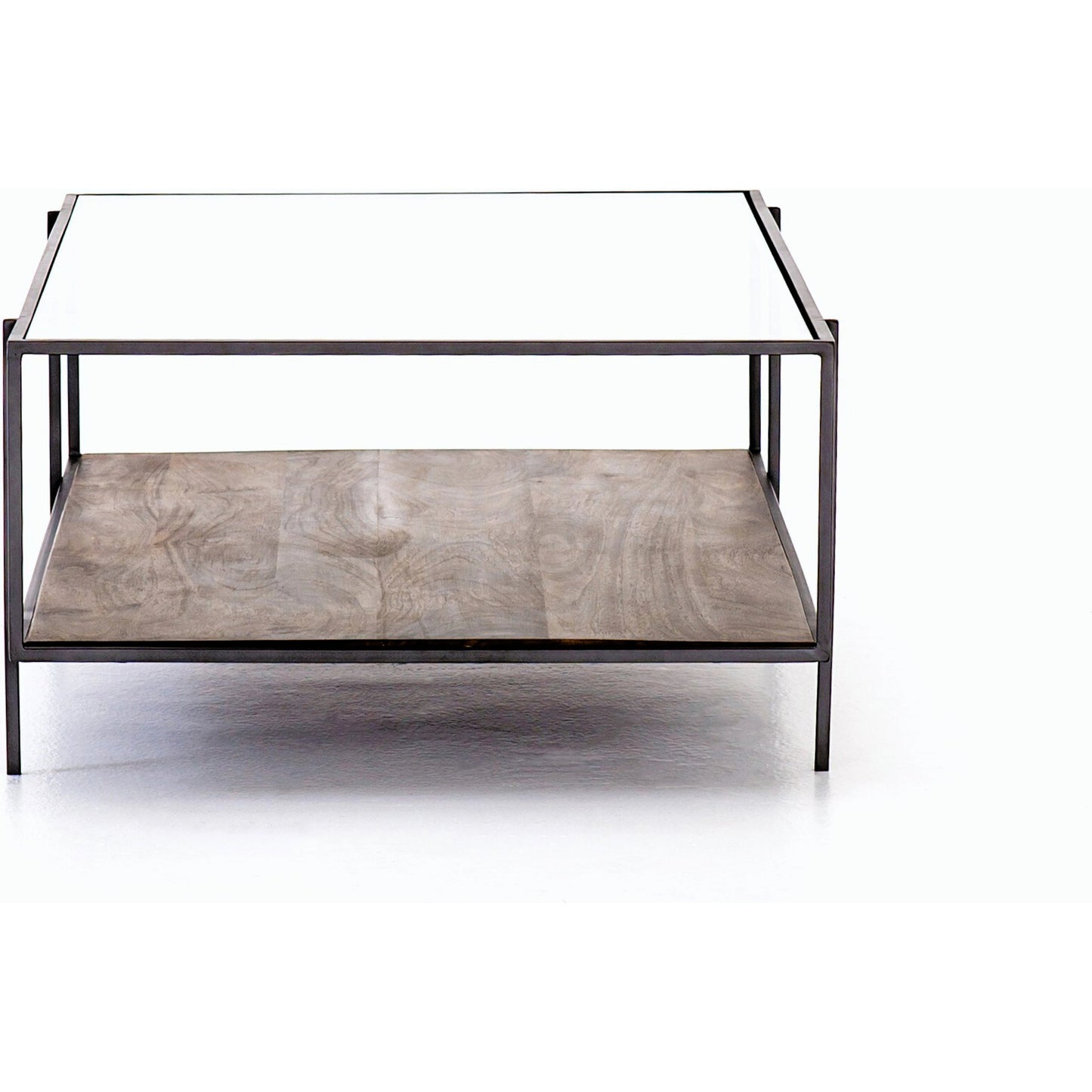 011 SR-368910 | Additional Silo | Byron Coffee Table by Four Hands in gunmetal, aged brown, tempered glass and dark iron, aged brown, tempered glass. Made from iron, solid mango, tempered glass in a modern style.