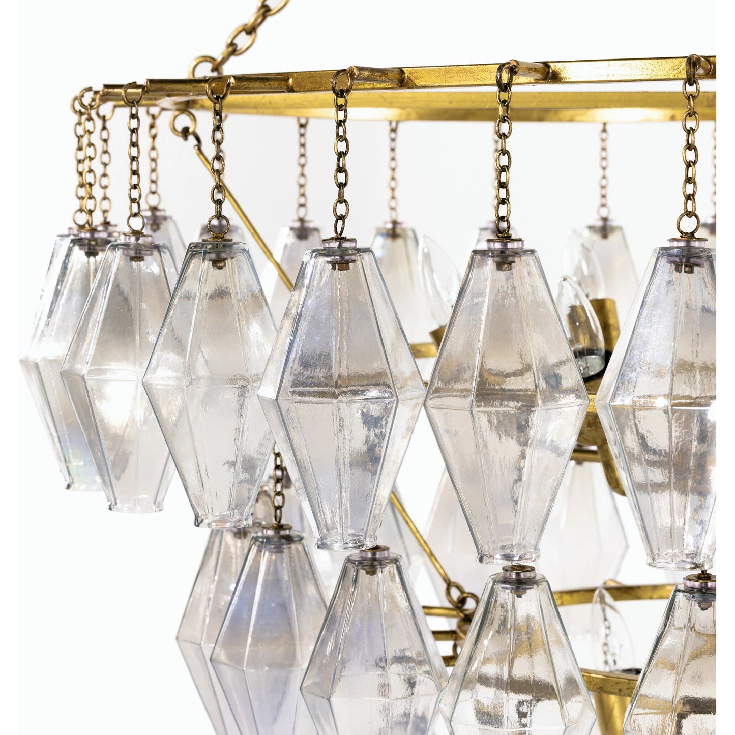012 SI-1714074 | Closeup | Adeline Large Round Chandelier by Four Hands in gold leaf. Made from iron, glass in a transitional style.