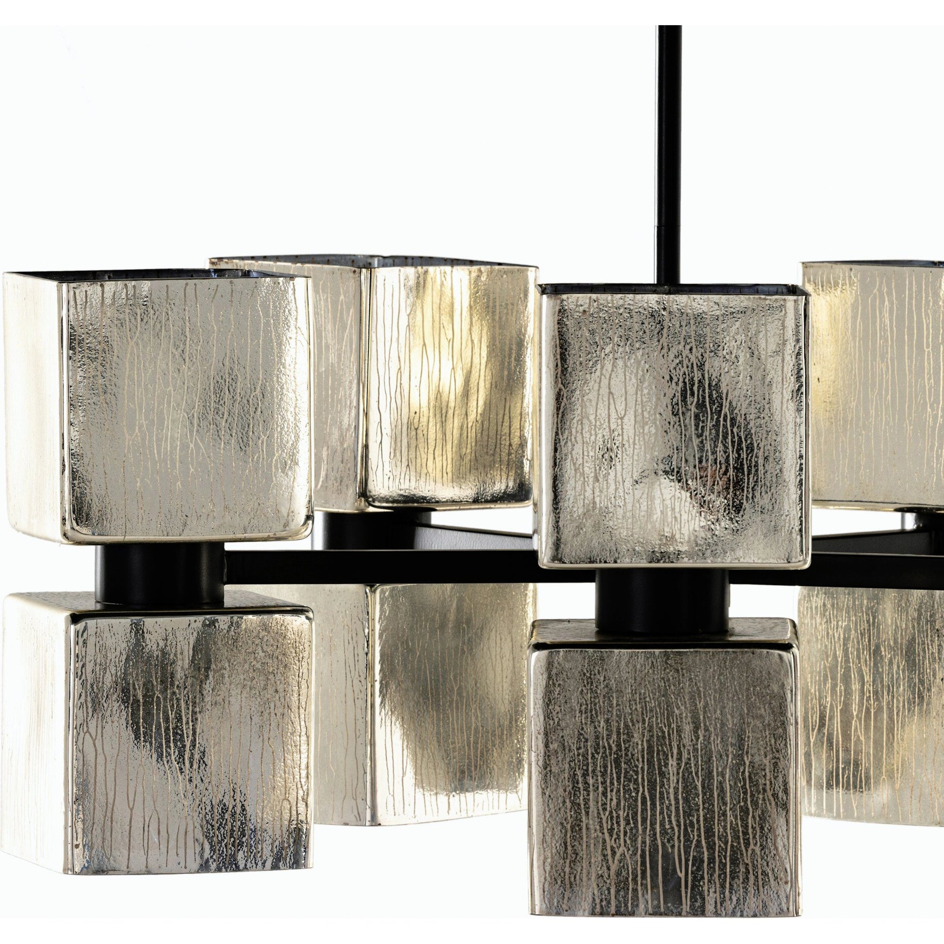 Ava Large Chandelier by Four Hands in antiqued iron, aged metallic glass. Made from iron, glass in a modern style.