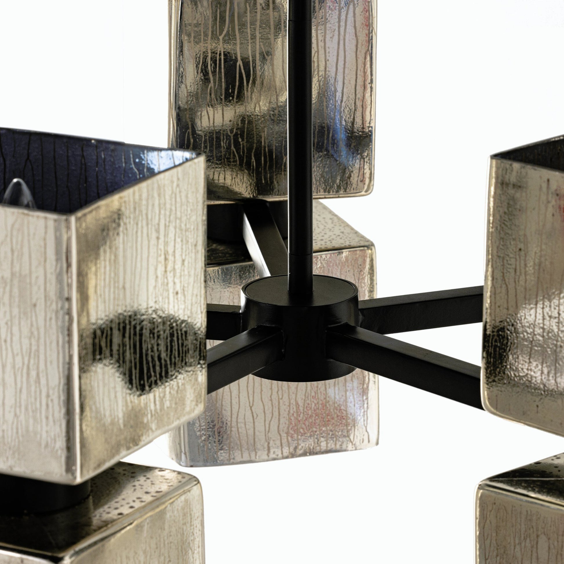 Ava Large Chandelier by Four Hands in antiqued iron, aged metallic glass. Made from iron, glass in a modern style.