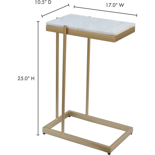 Sulu C Table by Moe's Home Collection in white marble with gold iron. Made from white marble top, gold-finished iron base, mdf in a transitional style.